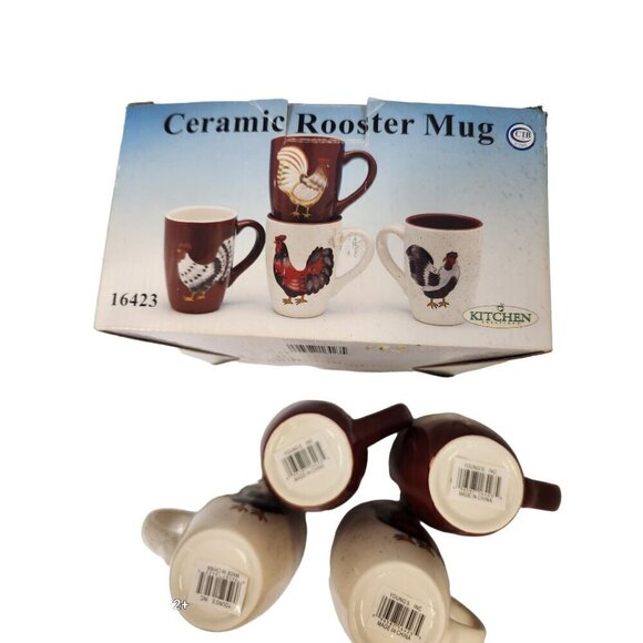 Rooster Mugs Kitchen Creations Colorful Design Country Farmhouse Decor Set of 4 - Picture 2 of 12